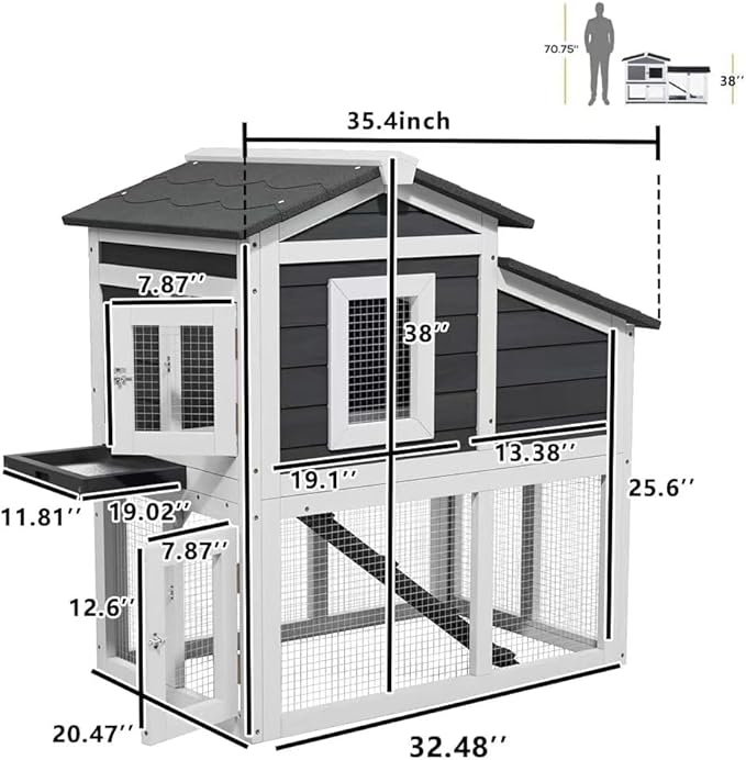 Chicken Coop Bunny Cage Outdoor with Waterproof Roof, Wooden Rabbit Hutch Poultry Cage with Nesting Box, Indoor Hen House Chicken Cage with Ramp for Garden Backyard