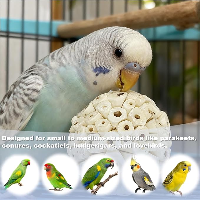 Bird Toys (6Pcs) - Chew Grass Balls, Cage Enrichment | Chewing and Shredding Parrot Toys | Ideal for Parakeets/Cockatiels/Conures/Lovebirds and Small to Medium Birds