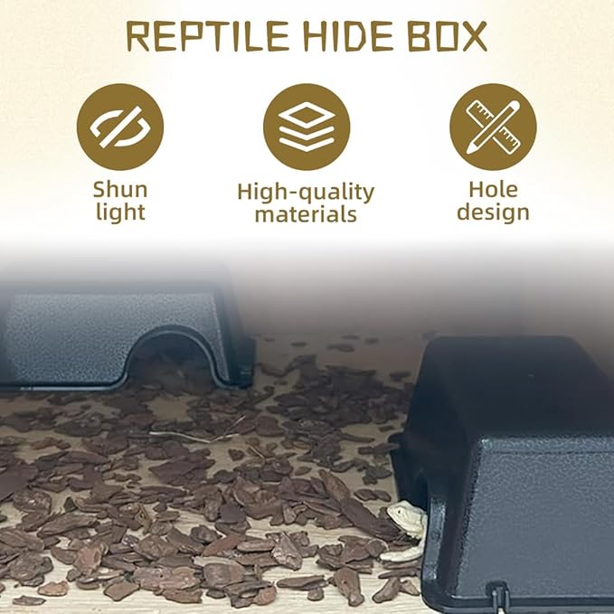 Durable Reptile Hide Cave for Terrarium - Easy Clean Habitat for Ball Python, Bearded Dragon, Leopard Gecko & Snakes - Large Size Reptile Hide Box (9.48 x 6.73 x 2.36 Inches)