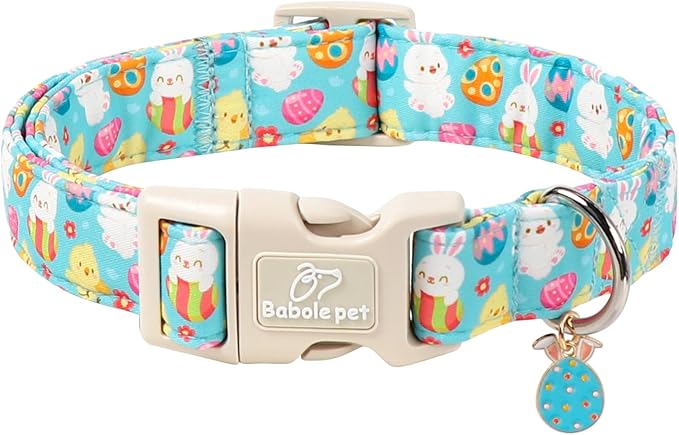 Easter Dog Collar for Small Dogs - Cute Easter Egg Hunt Dog Collars for Boy Girl Dogs, Playful Bunny & Chick Print, Lightweight Adjustable Spring Holiday Dog Collar S