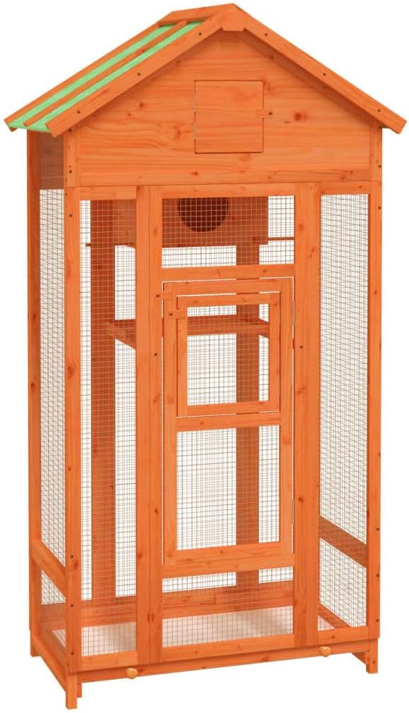 Wooden Bird House Bird Cage, Bird Flight Cages Parrot Cage for Parakeet, Lovebirds, Ringneck, Cockatiels, 36"x20.9"x66.9" Solid Wood Pine,-421