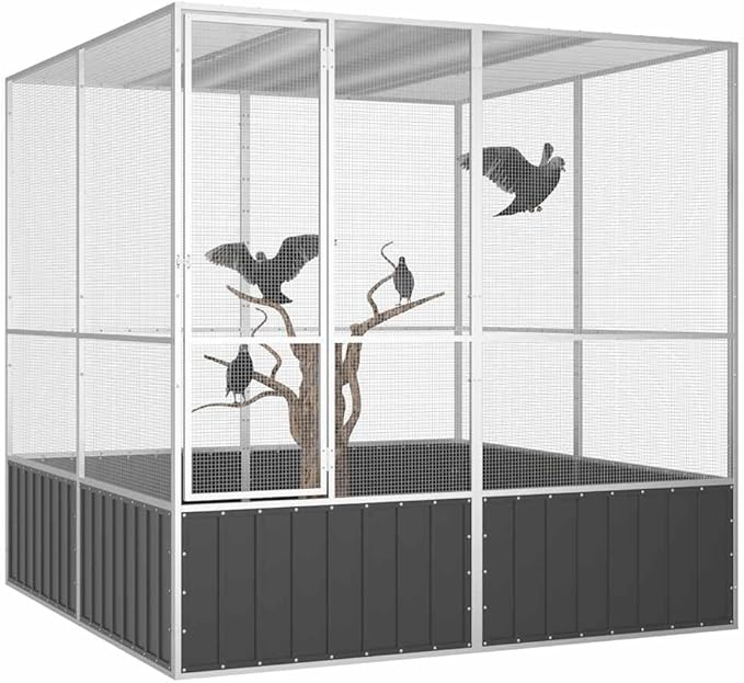 Metal Steel Large Bird Cage for Budgies, Pigeons, Galvanized Steel Birdcage Aviary House, 84.1"x85.6"x83.3", Anthracite,-670