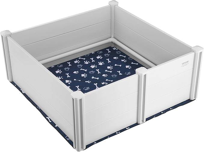 VEVOR Whelping Box for Dogs, 48 x 48 x 18.1in Whelping Pen for Puppies, Dog Birthing Box with Rails and Washable Pee Pad, Whelping Box for Large Breed Dogs, White