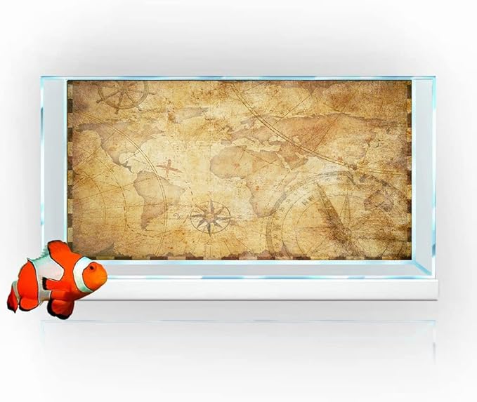 24X16IN Retro Old Travel World Map Terrarium Background, Art Parchment Pirate Treasure Map Reptile Habitat Background with 10EVA Double-Sided Tape