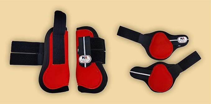 Majestic Ally Horse Leg Protection Fetlock and Tendon Boots Set, PU Shell, Neoprene Lining, Hook and Loop Closures, Multiple Colors and Sizes