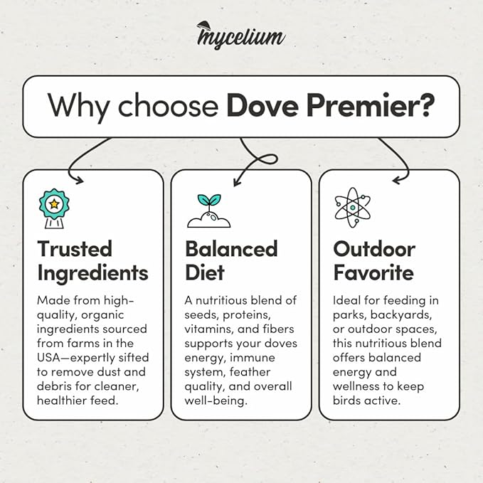 Mycelium Dove Premier Wild Bird Seed (5 LB Bag) | Organic, High-Protein Bird Food for Doves, Pigeons & Ground-Feeding Birds | Supports Brain & Heart Health | Non-GMO, USA Made, Filler Free