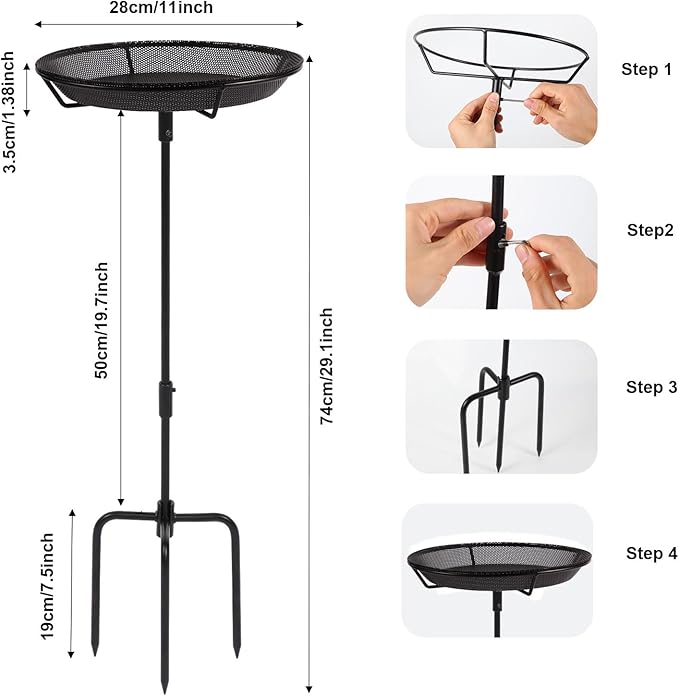 Standing Bird Feeder Bowl with 29.1 inch Iron Stand - Detachable Outdoor Decor for Garden Backyard Patio and Deck - Perfect for Attracting Birds