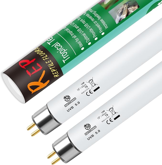 T8 UVB Reptile Light 15W 5.0-2 Pack,UVA UVB Light Bulb for Reptiles,Reptile UVB Lamp Tube for Bearded Dragon
