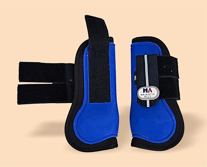 Majestic Ally Horse Leg Protection Fetlock and Tendon Boots Set, PU Shell, Neoprene Lining, Hook and Loop Closures, Multiple Colors and Sizes
