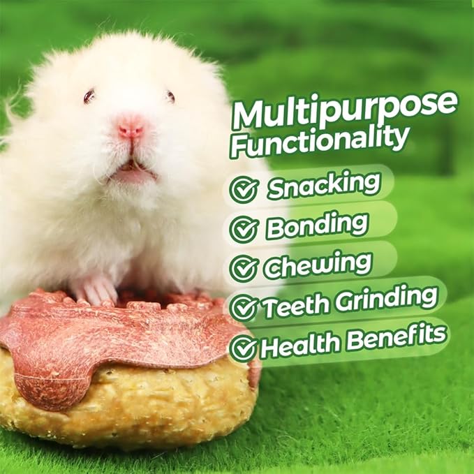TEEWY Donut Guinea Pig Toys, Natural Vegetables, Fruits and Timothy, Hamster Chew Toys for Teeth, Gerbil Toys, Small Animal Chew Toys for Guinea Pig, Hamster, Chinchilla and Rat, 2PCS