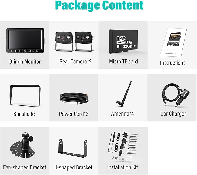 Wireless Backup Camera, 9 Inch HD 1080P Loop Recording Monitor with 2 Rear View Camera System for Cars, Trucks, RV, Trailers, IP69K Waterproof 152° View Camera, Stable Wireless Signal (W902)