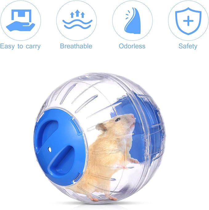 Hamster Exercise Ball Silent Hamster Wheel Small Animals Transparent Ball for Dwar Rat Relieves Boredom and Increases Activity (6inch with Stand, Blue)