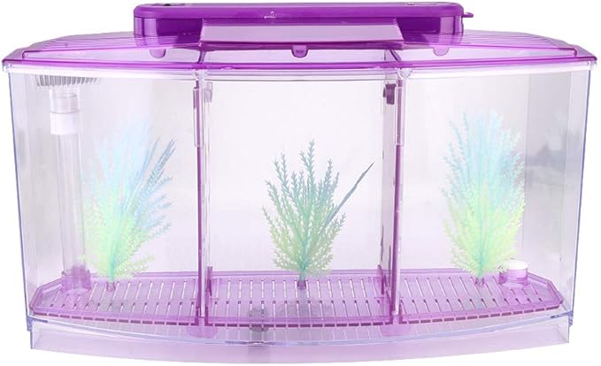 Aquarium Tank, Three Divisions LED Acrylic Fish Tank, Desktop Aquarium | Portable Fish Tank | Travel Fish Tank | Cool Fish Tank | Breeding Isolation Box Fishtank for Baby Fish