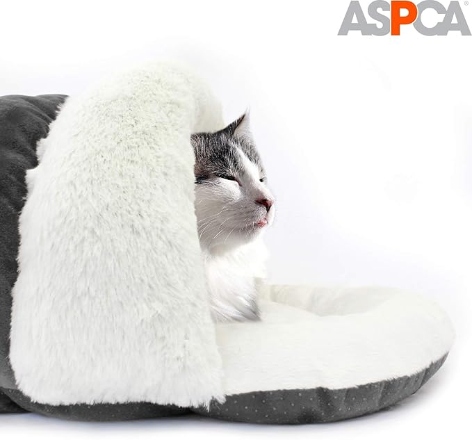 ASPCA Cat Cave Bed, Cozy Slipper for Indoor Pets, for Adults and Kittens, Gray Solid, 23' x 17" x 6"