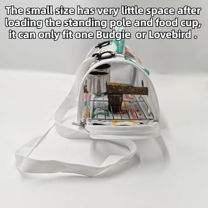 Bird Carrier Bag Bird Travel Cage with Indestructible Stainless Steel Mesh, Feeder Cups and Stand Perch, Portable Bird Travel Bag, Pet Transparent Breathable Travel Cage (Colorful,Medium)
