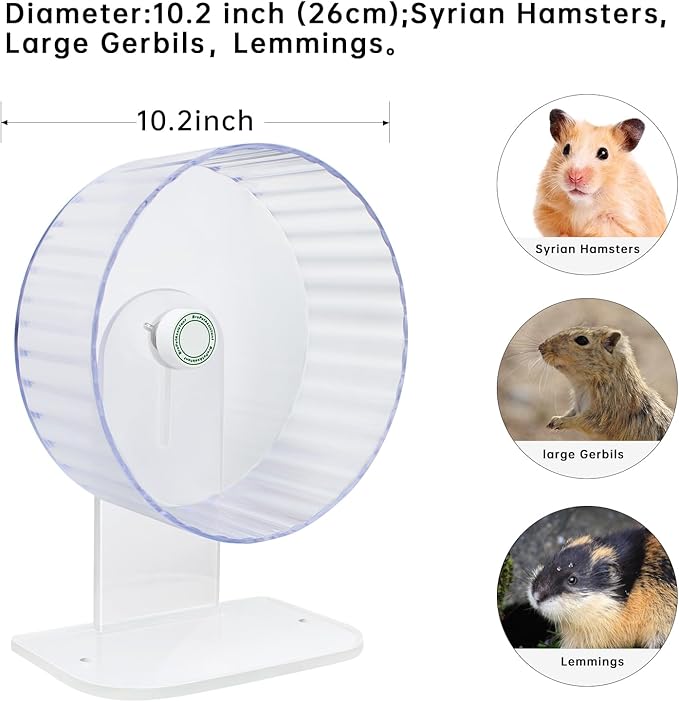 Silent Hamster Wheels - Syrian Hamster Wheel, Hamster Wheel Car, 10.2 Inch Hamster Wheel, Fully Transparent, Height Adjustable, Quiet Wheels for Various Small Animals (Large)