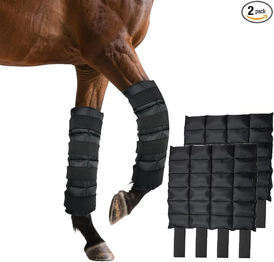Horse Ice Boot Wraps - Reusable Gel Ice Pack for Horses Boots | Cooling Boot for Horse Injuries& Post-Training, Hock, Knee & Ankle | Horse Supplies & Care Gift Ideas - 1 Pair/Black