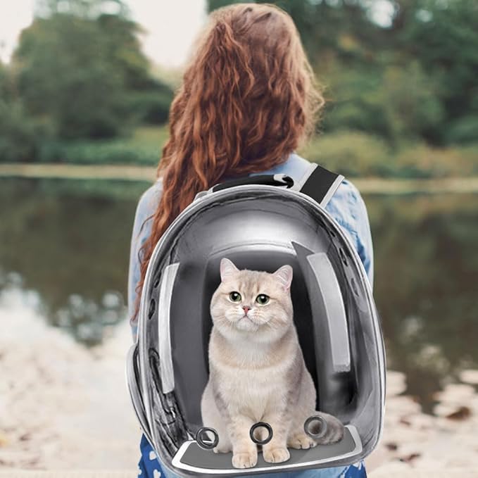 Pet Backpack Carrier with Harness Backpack for Cats, Small Dogs, Bunnies etc with Harness Included, Pet Carrier for Traveling, Walking, Hiking and Outdoor Activities (Black)
