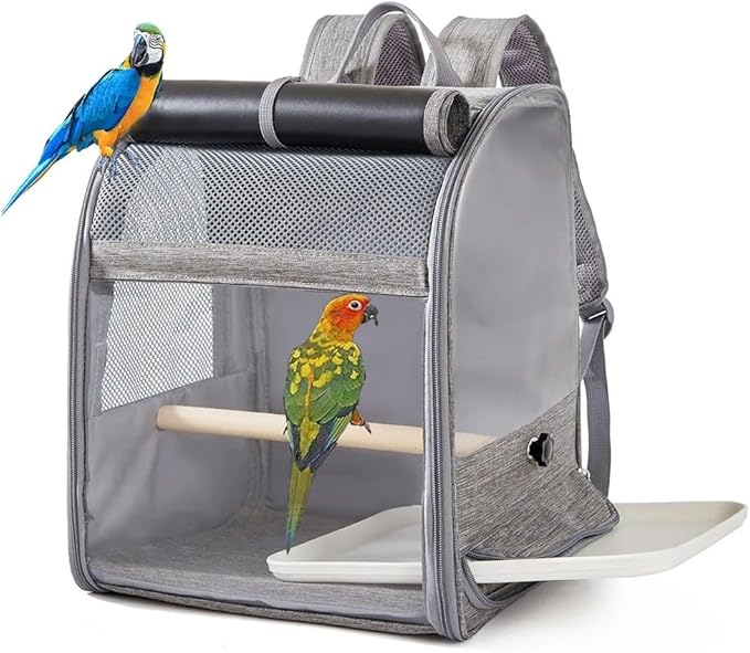 Portable Bird Carrier Bird Backpack with Perch and Tray for Birds Cockatiel Parrot Breathable Large Space Bird Cage Travel Bag