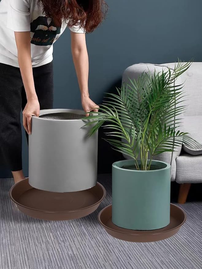 4 Pack of 14 inch Plant Saucer, Heavy Duty Round Plant Trays for Pots, Bird Bath Bowls, Plastic Plant Water Tray, Flower Plant Saucers for Indoors (14", Chocolate)