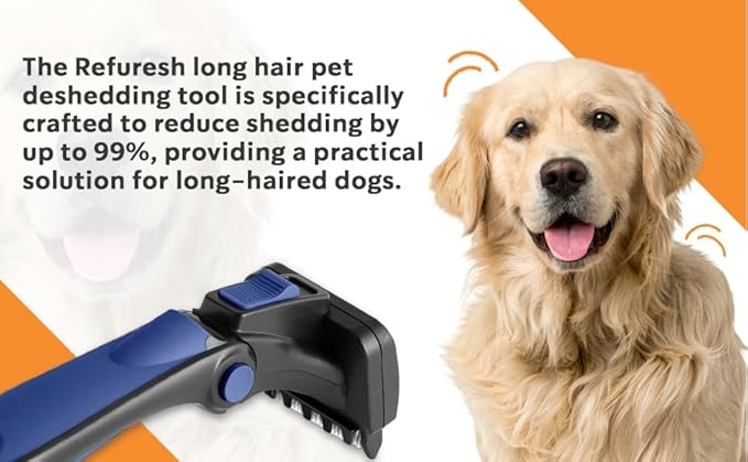 Deshedding Dog Brush for Long Hair (Large,Blue) – Gentle Deshedding tool for Dogs & Cats – Reduces shedding, without damaging topcoat. Removes Loose Fur & Dead Undercoat.