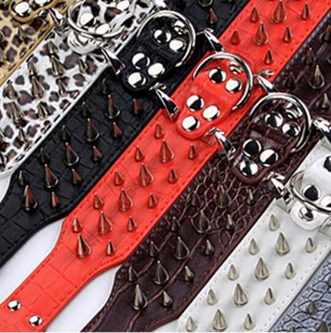Serijoars Spiked Studded Dog Collar, PU Leather Dog Collar, Adjustable Pet Collars for Medium or Large Breed Pet (S, Black5)