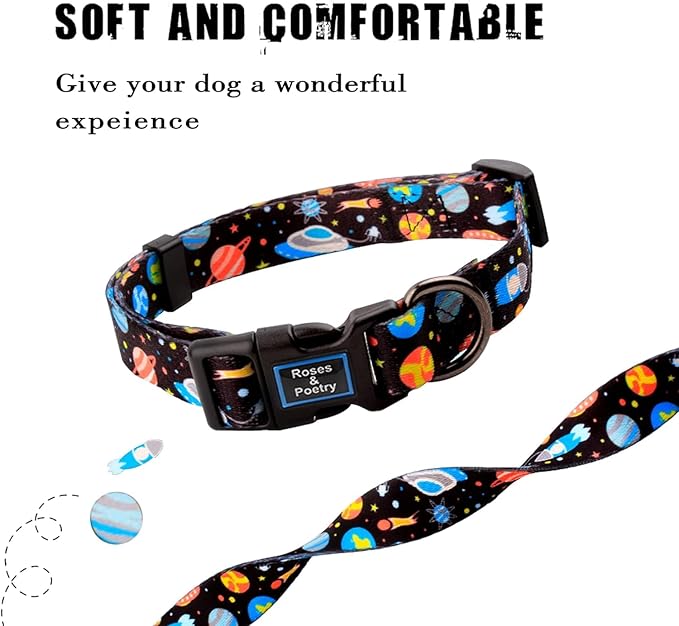 Roses&Poetry Dog Collar with Colourful Star Patterns, Adjustable Durable Puppy Collars for Small Medium Large Dogs (Star-S)