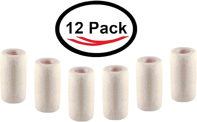 3 Inch Vet Wrap Tape Bulk (White) (Pack of 12) Self Adhesive Adherent Adhering Flex Bandage Grip Roll for Dog Cat Pet Horse