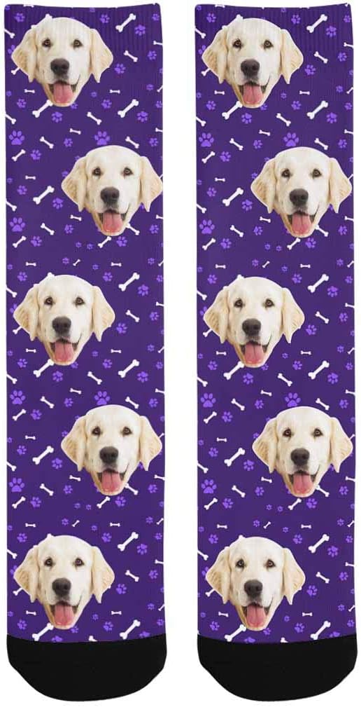 MyPupSocks Custom Personalized Photo Pet Face Socks, Cat and Dog Tracks Paws Bones Crew Socks with Picture for Men Women