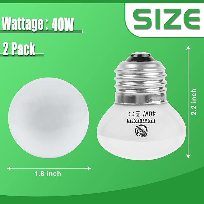 Reptile Heat Lamp Bulbs, UVA Reptile Heat Bulb 2 Pack, 40 Watt Heat Light Bulbs, Daylight Basking Spot Light for Lizard, Bearded Dragon, Snake, Gecko