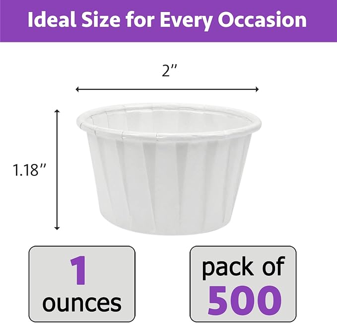CAMKYDE 500 pcs Ketchup Cup Small Paper Cups 1 oz, Leak-Proof Food Safe Disposable Condiment Cups Sample Medicine Cup (Pack of 500)