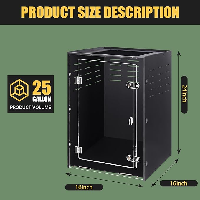 Reptile Tank 16x16x24 Terrarium – PVC Reptile Enclosure for Crested Gecko, Chameleon, Snake Habitat | Tree-Dwelling Cage & Snake Enclosure