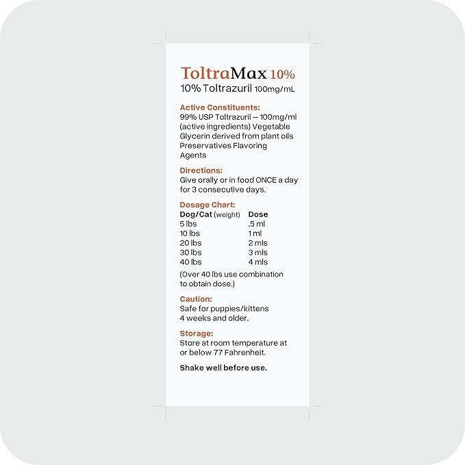 Toltrazuril 10.0% for Horses, Dogs, Cats, 1/2 Gallon, for Non-Food Chain Animals, Chicken