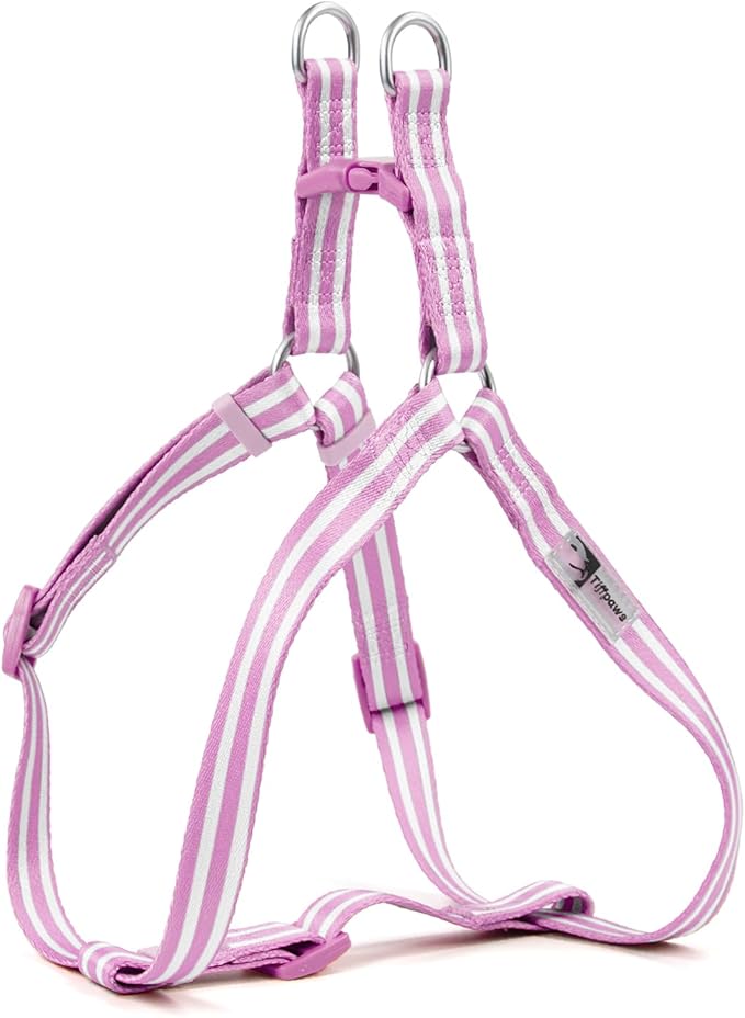 Stripe Step in Dog Harness for Small Dogs, Freedom Nylon Dog Halter Vests, Lightweight and Escape Proof Puppy Harness, Quick Fits for Small Medium and Large Dogs, Purple S