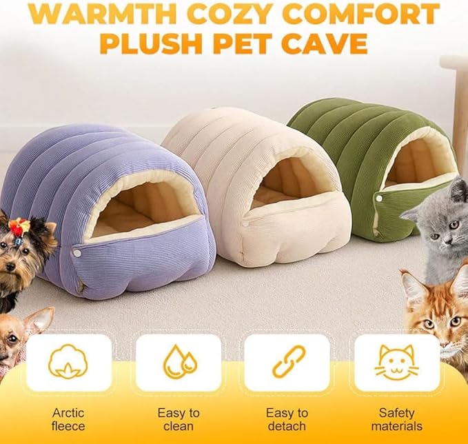 CutyPet Winter Cave,Warmth Cozy Comfort Plush Pet Cave,Cute Cozy Safe Hideaway Cat Bed with Removable Cushion,Warm Soft Removable Washable for Cats and Dogs (Purple Plaid, L:25.59 * 15.74 * 11.02 in)