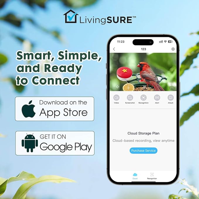 LivingSURE 2-in-1 Smart Bird Feeder with Camera Outdoor Solar Powered Smart Birdfeeder Live Stream Video Camera with AI Recognition for Outside Wild Birds Garden Decor - Bird Lover Gifts
