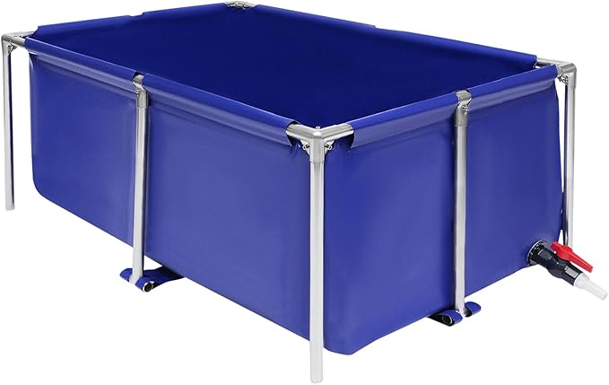 Canvas Fish Pond Foldable Above Ground Fish Aquarium Ornamental Swimming Pool Water Storage Tank Fish Water Tank with Drain Valve Koi Goldfish Tank Breeding Indoor Outdoors