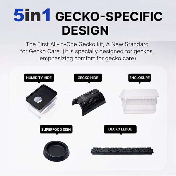 Gecko Habitat Kit - 3.5 Gallon Reptile Terrarium with Ventilated Lid, Gecko Tank with Humidity Hide, Reptiles Ledge, Feeding Dish - Stackable Lizard Terrarium for Geckos, Amphibians, Small Animals