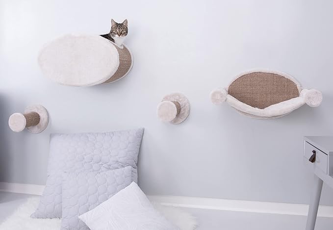 TRIXIE Wall Mounted Cat Lounge Set with Hammock & Condo – Climbing Shelve with Plush Condo & Sisal Step – Wall-Mounted Cat Furniture for Scratching & Lounging – Gray-Brown, 18.75 x 11 x 11.25 in