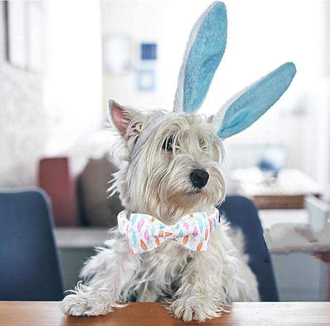 Lionheart glory Easter Dog Collar with Bow Tie Carrot Print Dog Collar Girl or Boy Soft Durable Adjustable Collar Bows Spring Collar Dog Bow for Medium Dogs