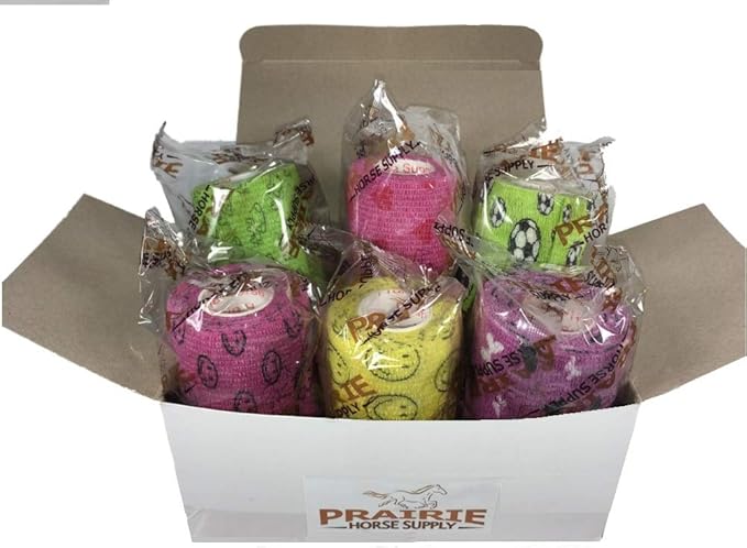 Prairie Horse Supply 3 Inch Vet Wrap Tape Bulk (Assorted Patterns) (Pack of 12) Self Adhesive Adherent Adhering Flex Bandage Grip Roll Dog Cat