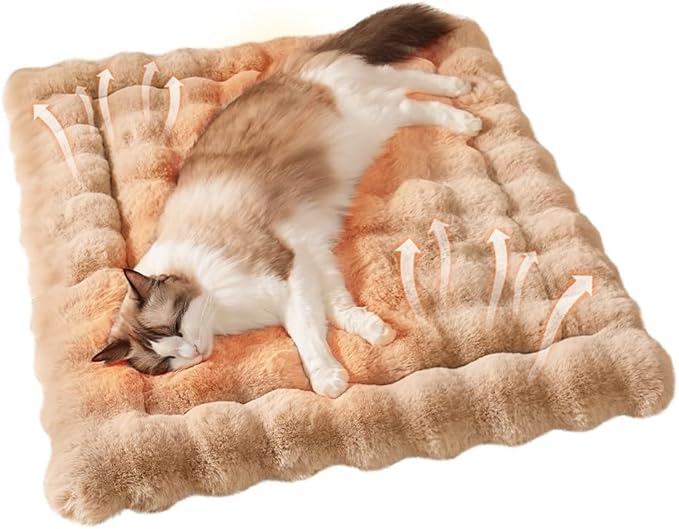 Self-Warming Cat Bed, Plush Faux Fur Pet Bed Mat with Anti-Slip Bottom, Ultra Soft Heated Pad for Cats & Kittens, Cozy Fluffy Bed for Window & Sills Couches, Machine Washable, 23x15 Inch Coffee