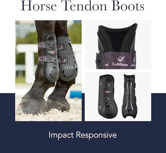 LeMieux Impact Responsive Horse Tendon Boots - Protective Gear and Training Equipment - Equine Boots, Wraps & Accessories - Tendon Protection and Support (Black/Medium)