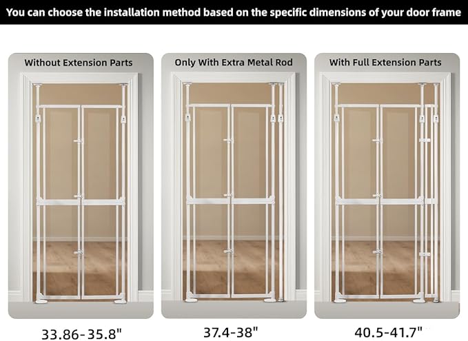 74.80-98.43'' Extra Tall Cat Gate, Adjustable 33.86” and 35.80" Wide, Transparent Full Door Pet Gate, Auto Close No Drilling Cat Proof Safety Gate for Doorway Stairs- White