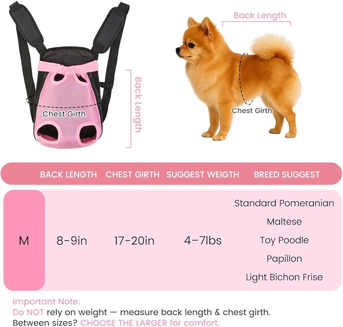 Mosago Dog Backpack Carrier, Thick Straps & Cushion, Pet Sling Front Backpacks for Small Medium Dogs 4-7 Lbs, Legs Out, Adjustable Wearable Puppy Chest Travel Bag, Easy-Fit for Hiking/Walking/Camping