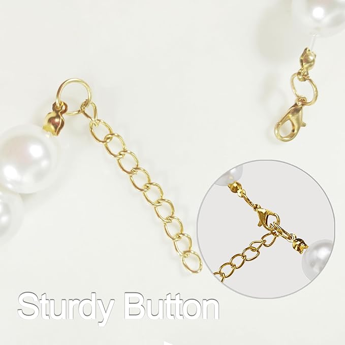 Chunky Pearl Dog Collar Large Breed (0.55 Inch), Adjustable Dog Necklace, Beaded Dog Collar Imitation White Pearls, Elegant Dog Jewelry Suit for Medium Large Dog 18.9"-21.4" Inner Circumference