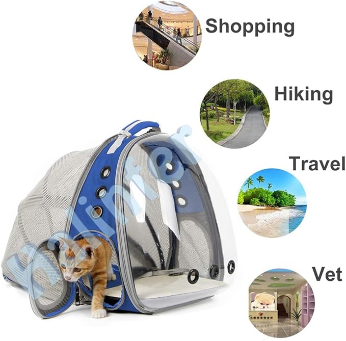 halinfer Back Expandable Clear Cat Backpack Carrier, Fit up to 12 lbs, Space Capsule Bubble Window Pet Carrier Backpack for Cat and Small Puppy