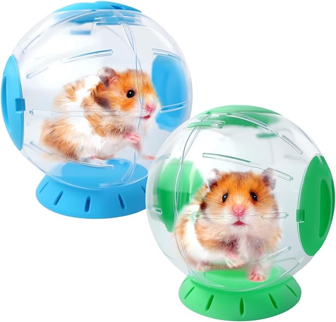 Hamster Exercise Ball, 7.9 Inch Syrian Hamster Ball, Transparent, Large Ball with Four entrances (Green)