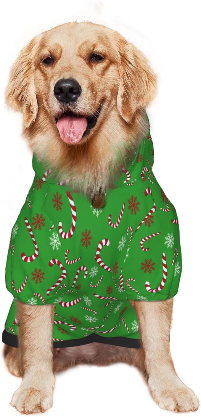 Green Candy Cane Hoodie,Christmas Cosplay Dog Clothes with Pocket and Hat Winter Clothes Sweaters XXX-Large