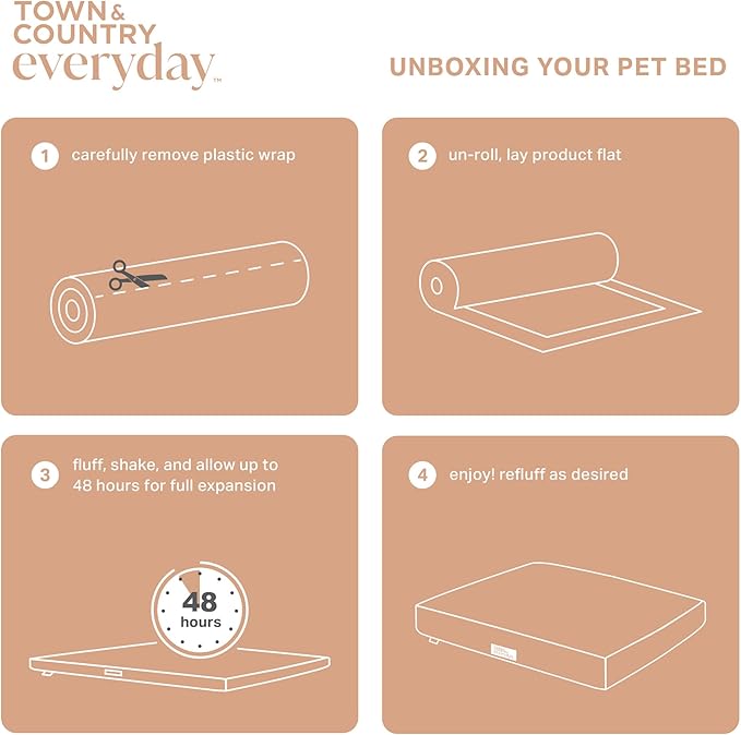 TOWN & COUNTRY EVERYDAY CuddleTown Faux Linen Comfy Cozy Cuddler Pet Bed, Supportive & Calming Egg Crate Foam, Non-Slip Bottom, Machine Washable Cover, Beige, Medium 28"x26"x8"